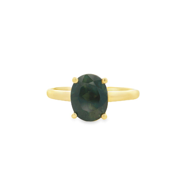 18ct yellow gold 2.10ct green/blue sapphire ring