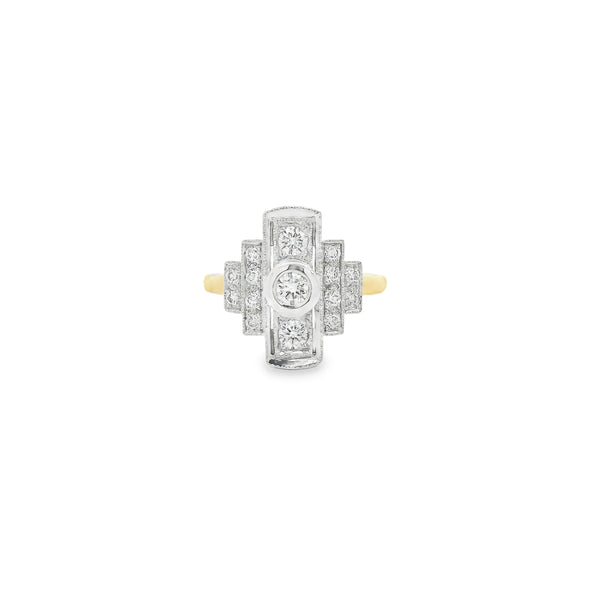 18ct yellow & white gold deco style diamond ring
