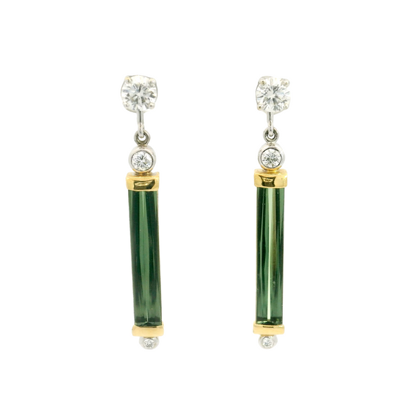 18ct yellow and white gold green tourmaline detachable earrings