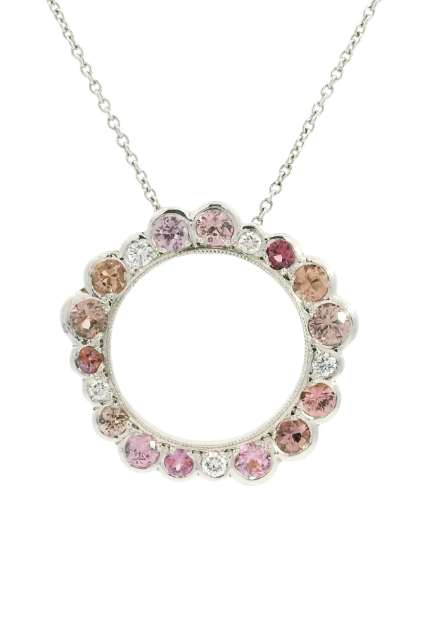 18ct white and rose gold sapphire and diamond circle pendant