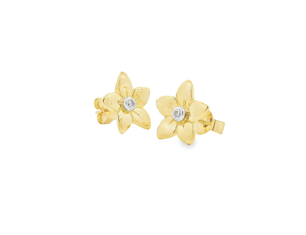 18ct yellow & white gold "Forget me knot" Flower diamond earrings