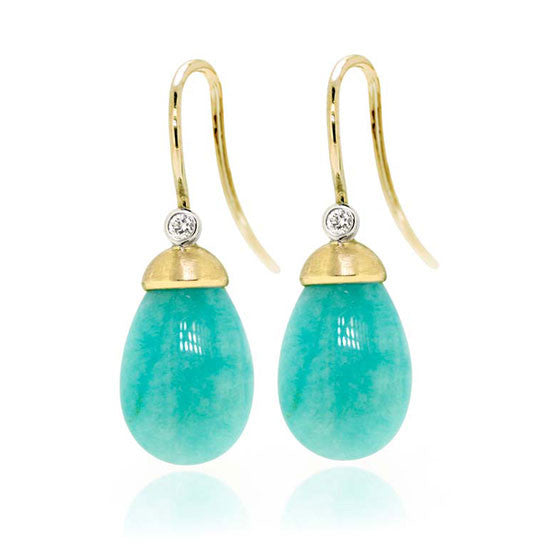 18ct Gold Amazonite & Diamond Earrings