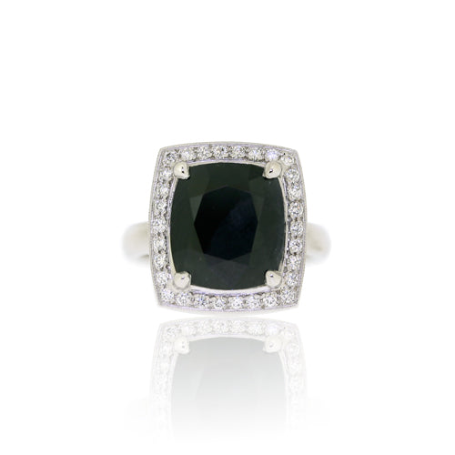 Black Sapphire & White Diamond White Gold Ring