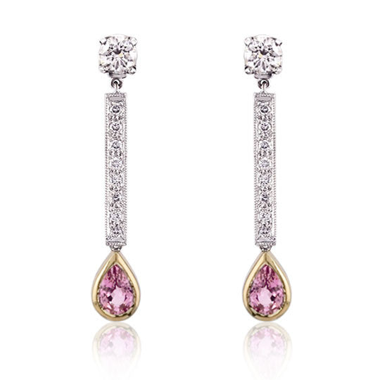 Pink Sapphire & Diamond 18ct Gold Earrings