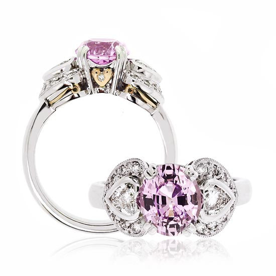 White Gold Pink Sapphire & Diamond Heart Ring