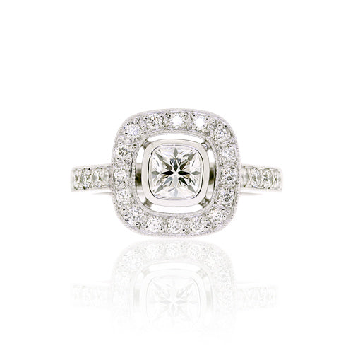 18ct White Gold Cushion Diamond Halo Engagement Ring