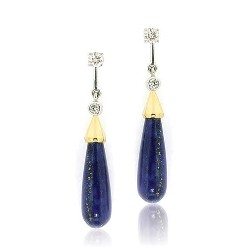 18ct Gold Lapis Lazuli & Diamond Earrings
