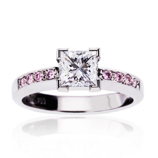 White Gold Princess & Pink Diamond Ring