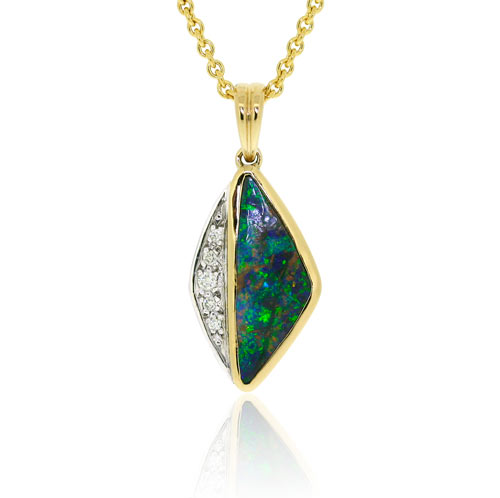 18ct Gold Boulder Opal & Brilliant Diamond Pendant