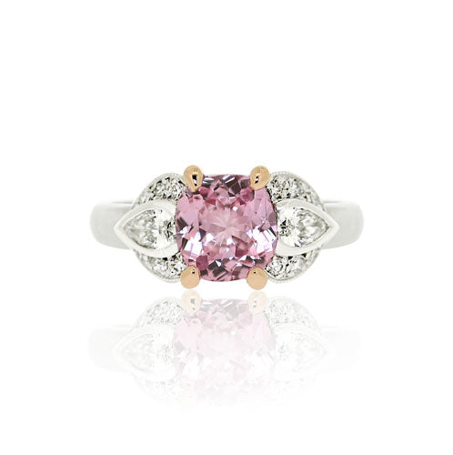 Pink Sapphire, Pear Diamond Gold Ring