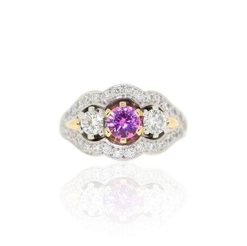 Pink Sapphire & Brilliant Diamond Gold Ring