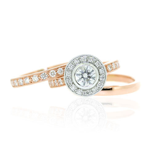 18ct Rose Gold Diamond Engagement, Wedding & Eternity Ring Set