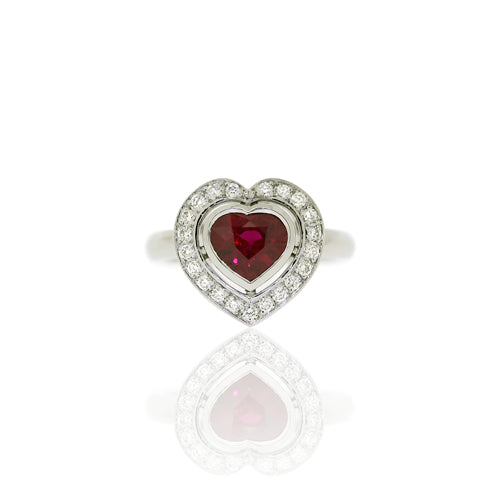 18ct White Gold Ruby Heart & Diamond Ring