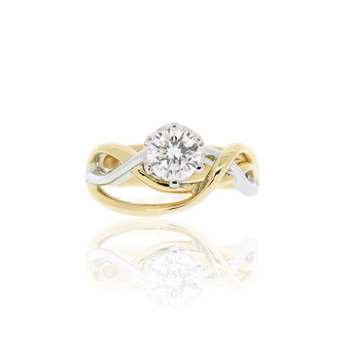 18ct Gold Brilliant Diamond Ring with Entwined Band