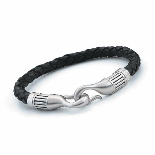 Sterling Silver plaited leather hook bracelet